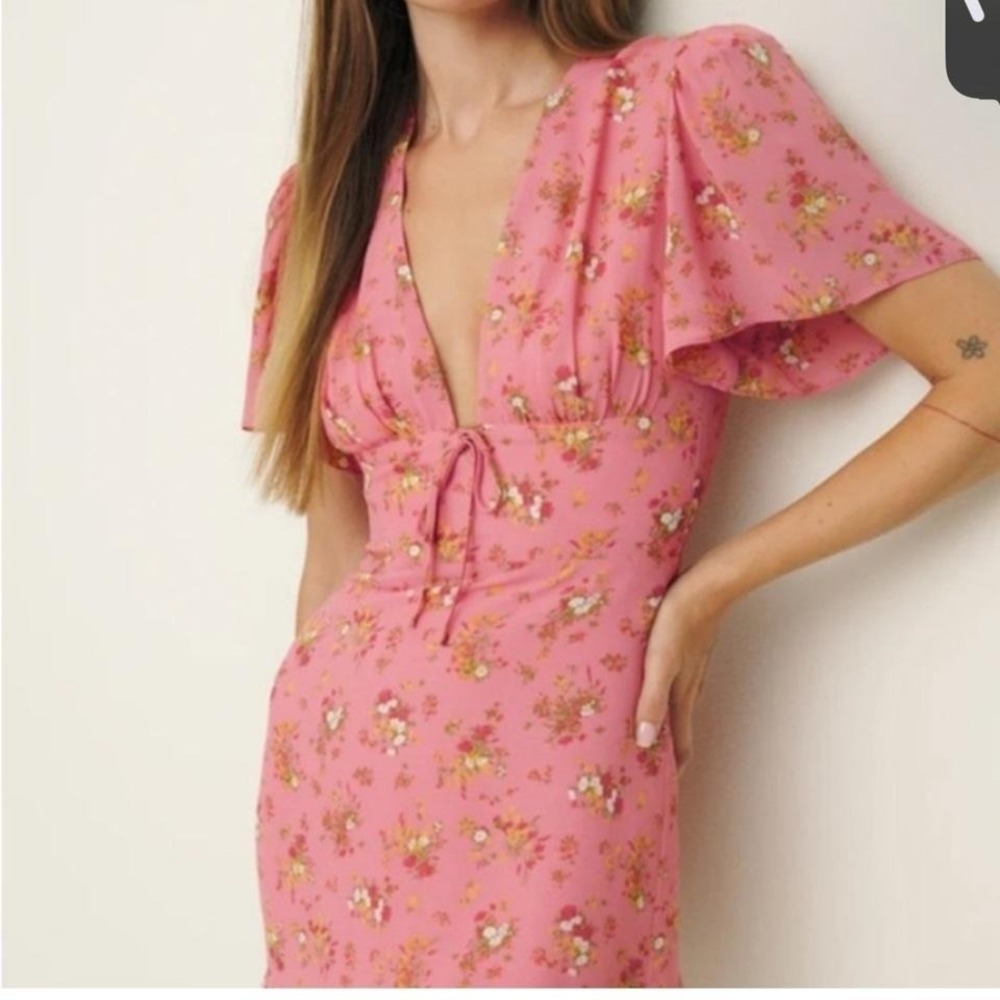 NWOT Reformation Mya V-Neck Floral Dress In Pink Size 12 - Picture 2 of 7